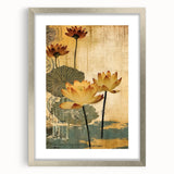 Abstract floral wall art framed with a silver mat, showcasing vibrant colors and intricate designs, ideal for modern home decor. Perfect for adding elegance to any room.