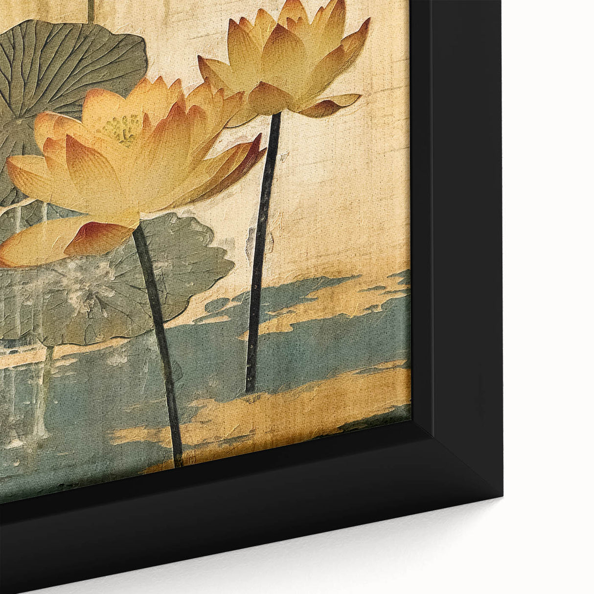 Close-up of a framed canvas wall art featuring vibrant abstract florals in bold colors, ideal for adding a modern touch to home decor or office spaces.