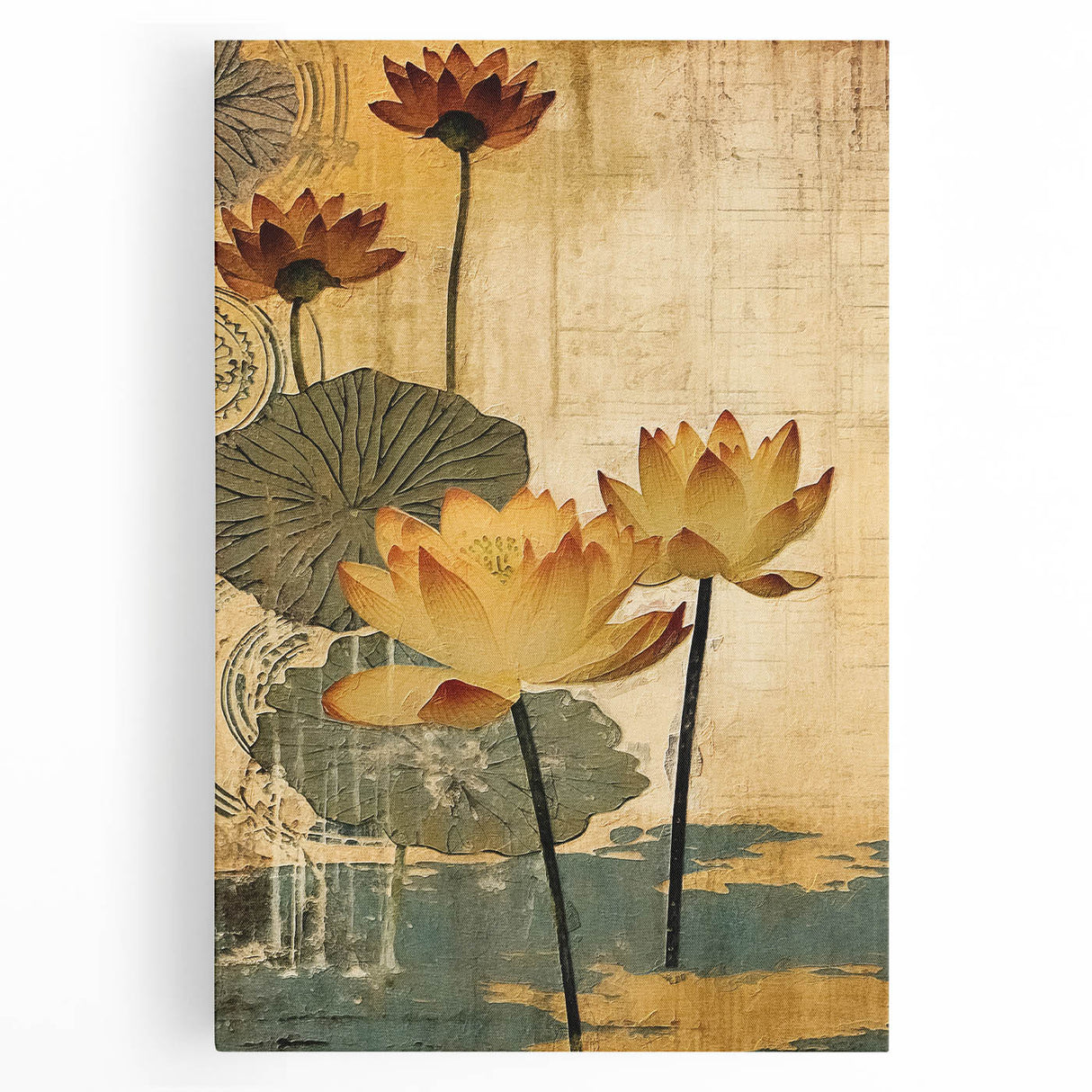 Colorful abstract floral wall art on stretched canvas, showcasing vibrant blooms in shades of pink, blue, and yellow, perfect for modern home decor.