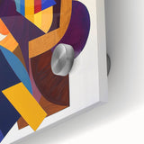 Close-up of an abstract geometric acrylic glass design showcasing vibrant colors and intricate patterns, ideal for modern home decor or art enthusiasts.