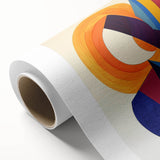 Abstract geometric rolled canvas artwork showcasing vibrant colors and intricate shapes, perfect for modern home decor. Packaged securely in a cardboard tube for protection during shipping.