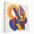 Abstract geometric canvas artwork showcased in a side view, featuring vibrant colors and dynamic shapes, perfect for modern home decor or office spaces.