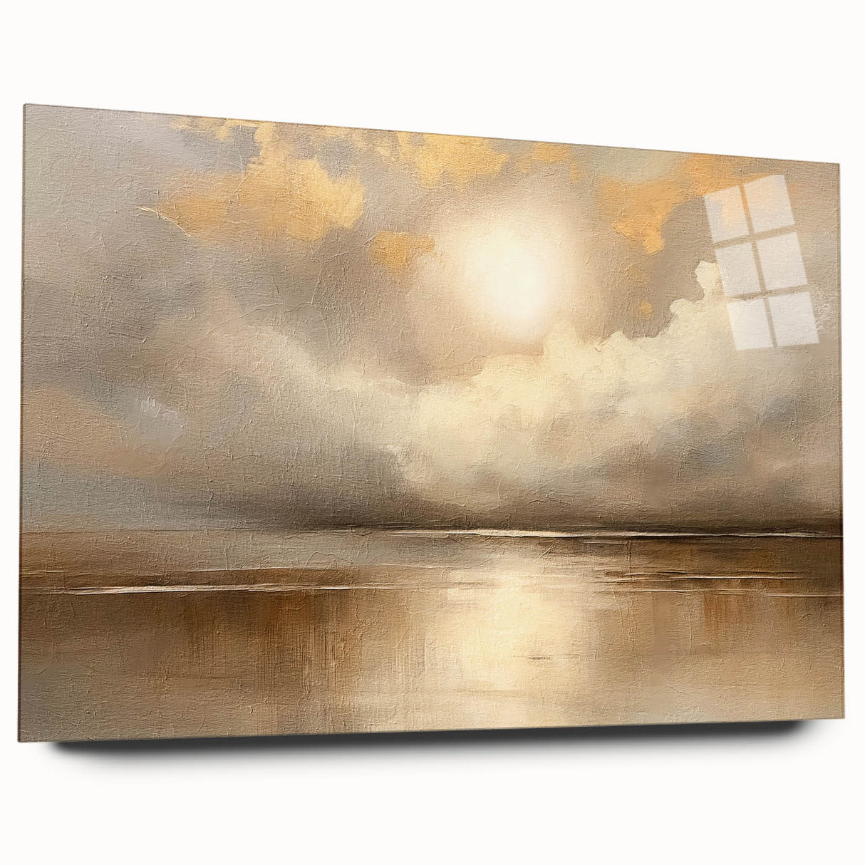 Abstract landscape wall art displayed in a sleek acrylic glass frame, showcasing vibrant colors and a modern design. Ideal for contemporary home decor.