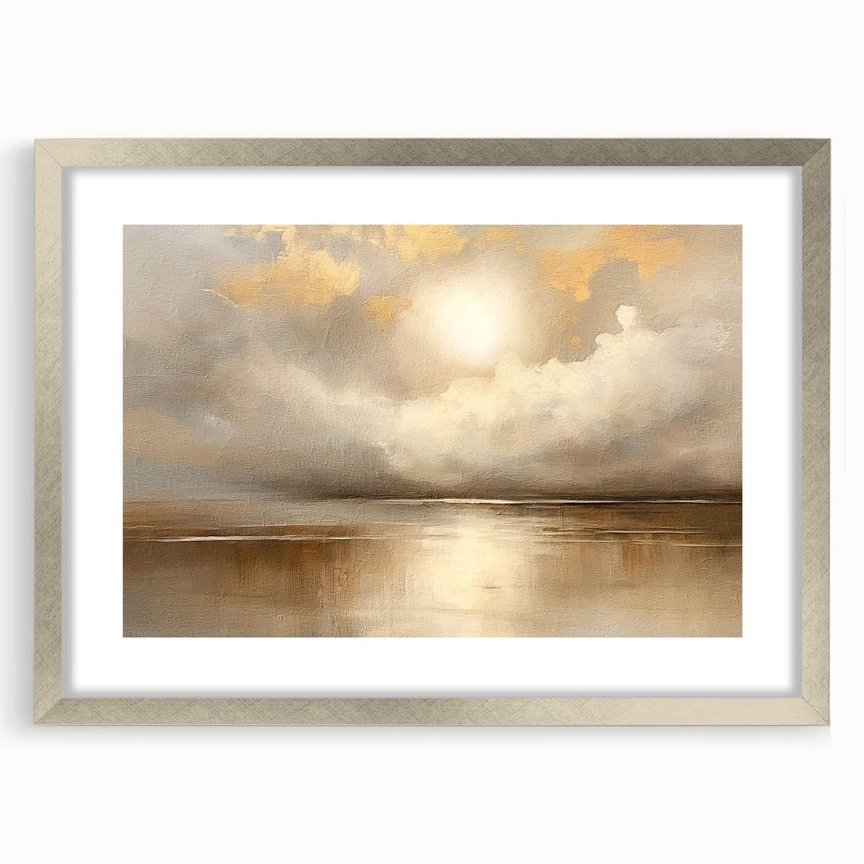 Abstract landscape wall art framed with a silver mat, showcasing vibrant colors and intricate textures, ideal for modern home decor. Perfect for enhancing any living space.
