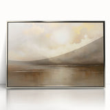 Framed abstract landscape wall art featuring a silver-acrylic finish, showcasing vibrant colors and fluid forms, ideal for modern home decor.