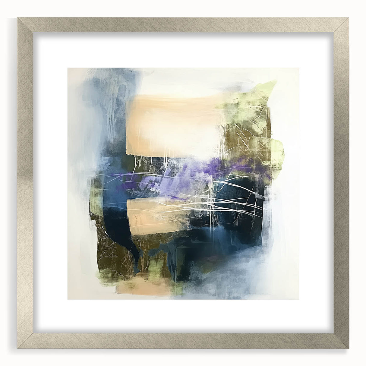 Abstract Art Prints – Textured Balance in Beige, Blue & Olive