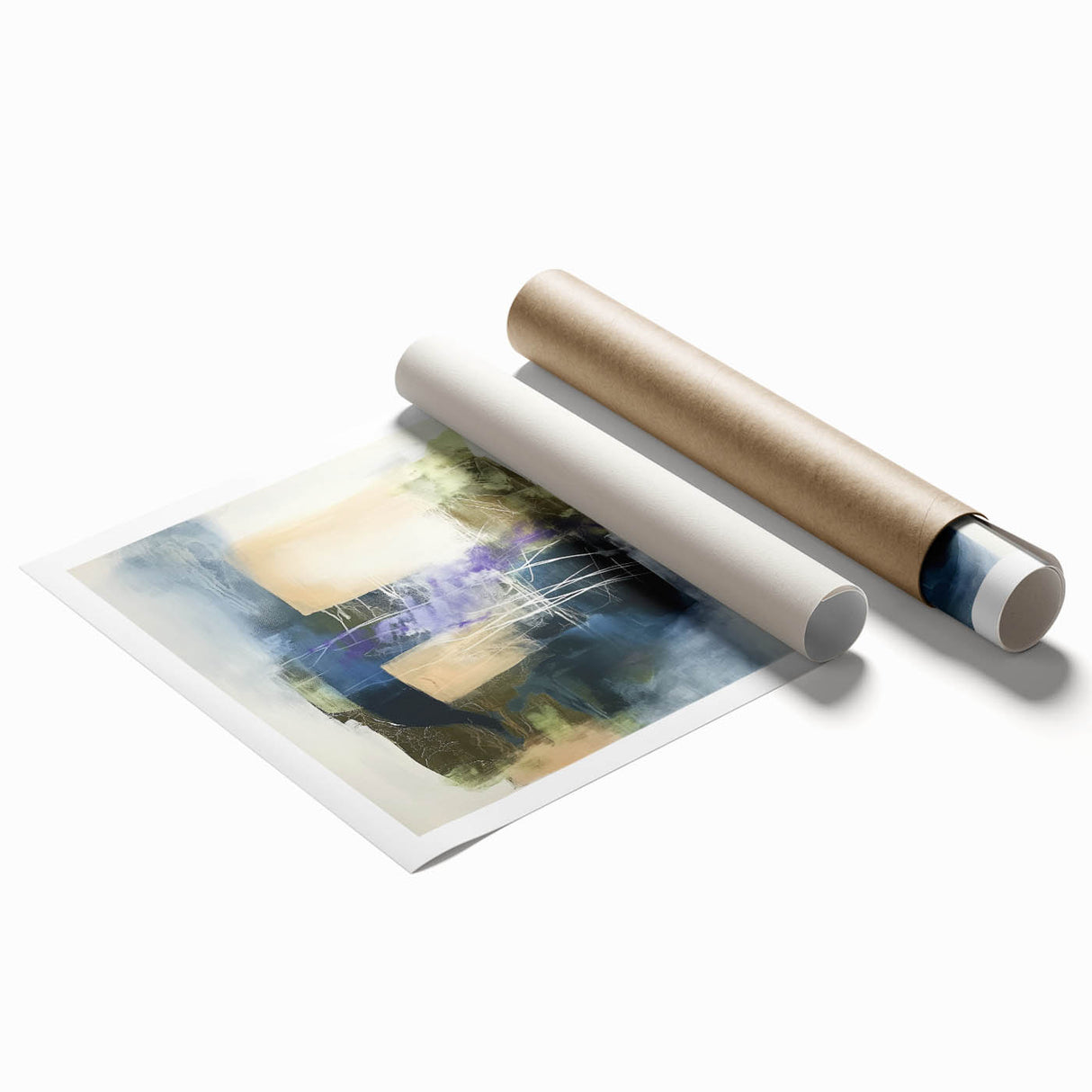 Abstract Art Prints – Textured Balance in Beige, Blue & Olive