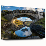 Landscape acrylic glass artwork depicting a modern bridge, showcasing a side view with intricate pin details. Ideal for contemporary decor or art enthusiasts.