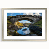 Landscape bridge frame with a silver mat, showcasing a front view that highlights its modern design and elegant finish, perfect for home decor or art display.