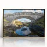 Framed acrylic artwork showcasing a stunning golden landscape bridge design, perfect for modern home decor, highlighting intricate details and vibrant colors.