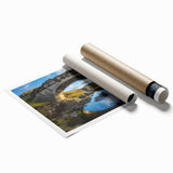 Landscape bridge rolled print showcasing intricate details of a serene river scene surrounded by lush greenery, rolled for easy transport and display. Perfect for nature lovers and home decor enthusiasts.