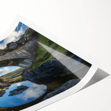 Landscape bridge rolled print showcasing a serene river scene with lush greenery and a clear blue sky, packaged securely in a protective cardboard tube for easy transport.