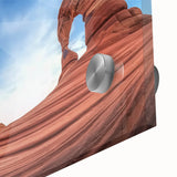 Close-up of a vibrant acrylic landscape art piece showcasing stunning canyons with rich colors and intricate details, perfect for home decor or art enthusiasts.