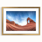 Framed landscape art print showcasing vibrant canyons in gold matting, perfect for home decor. Ideal for nature enthusiasts and modern interiors.