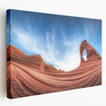 Stretched canvas artwork showcasing a vibrant landscape of canyons in rich earth tones, ideal for home decor. Perfect for adding a touch of nature-inspired beauty to any room.
