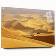 Acrylic landscape art depicting a vibrant desert scene, showcasing warm hues of orange and yellow with a side view that highlights intricate details, mounted with pins for display.