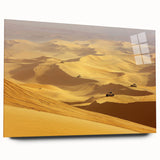 Acrylic landscape artwork depicting a serene desert scene in vibrant colors, showcased from a side view without pins, ideal for modern home decor.
