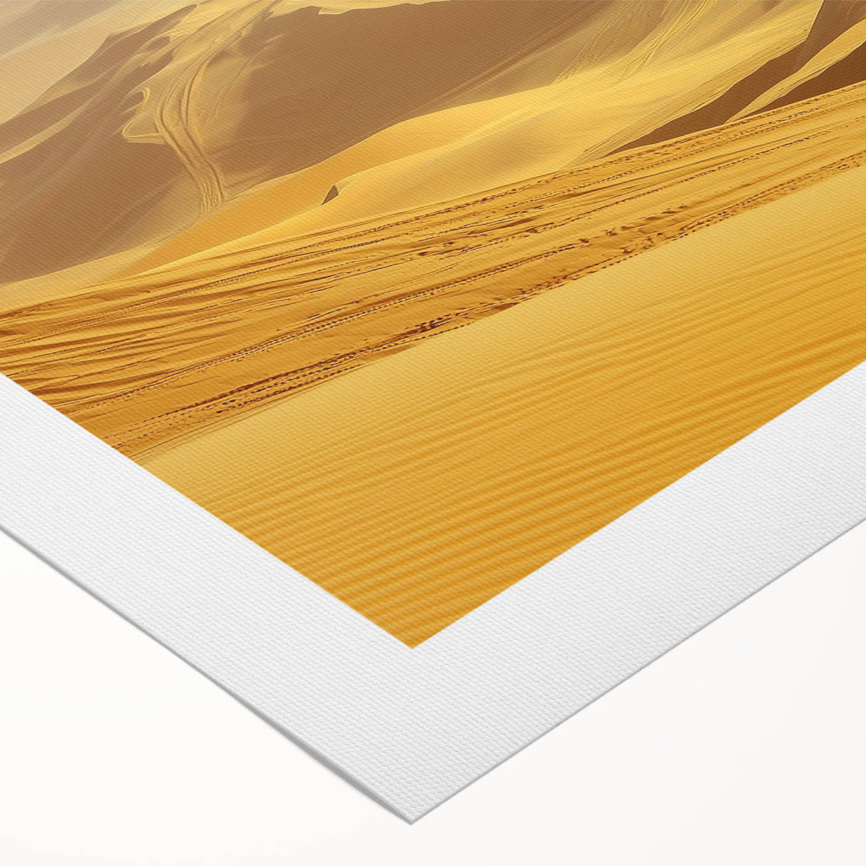 Desert landscape canvas art showcasing vibrant hues of orange and gold, rolled and secured in a protective tube for easy transport and display.