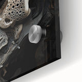 Large abstract wall art in mid-century modernist style on acrylic glass, featuring organic shapes in earth tones.