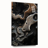 Large abstract wall art on acrylic glass, featuring swirling blue and gold tones, suitable for bedroom or dining room decor.