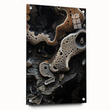 Large abstract wall art on acrylic glass featuring swirling blue and gray tones, suitable for bedroom or dining room decor.