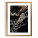 Extra large abstract art print with a textured design in muted earth tones, framed in gold, suitable for living room decor.