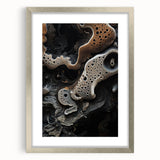 Textured abstract art print in silver frame with mat, featuring close-up natural elements in neutral tones.
