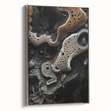 Landscape art painting on framed canvas featuring a vintage poster style with a mix of black and colorful elements.