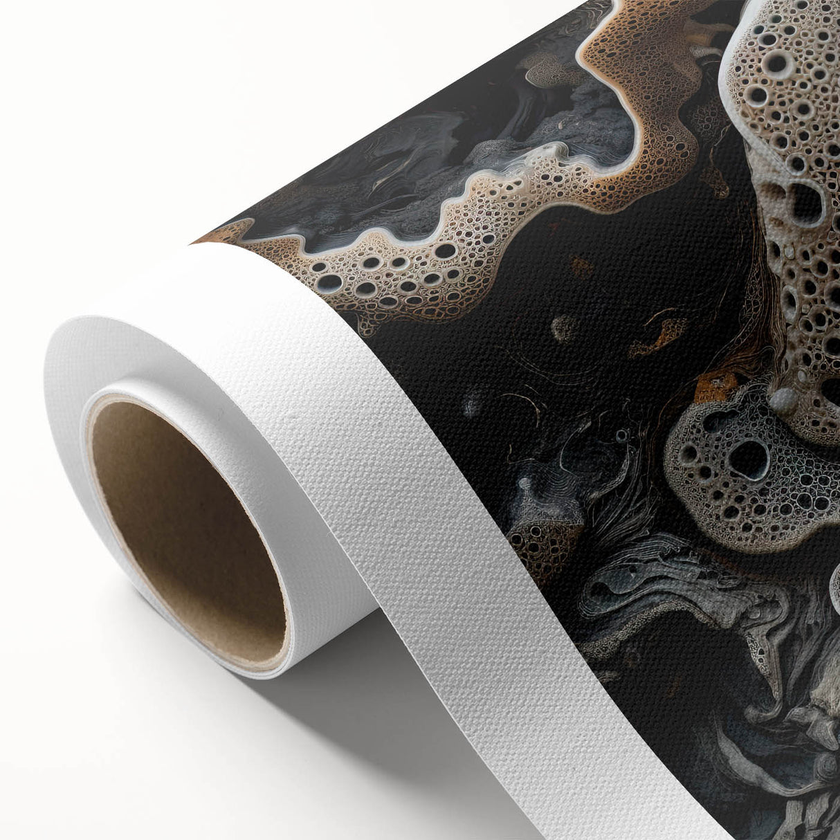 Art Deco style poster on rolled canvas featuring geometric patterns in muted gold and cream, ideal for nursery wall art.