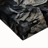 Large art of a black and white landscape painting on stretched canvas, featuring detailed natural elements.