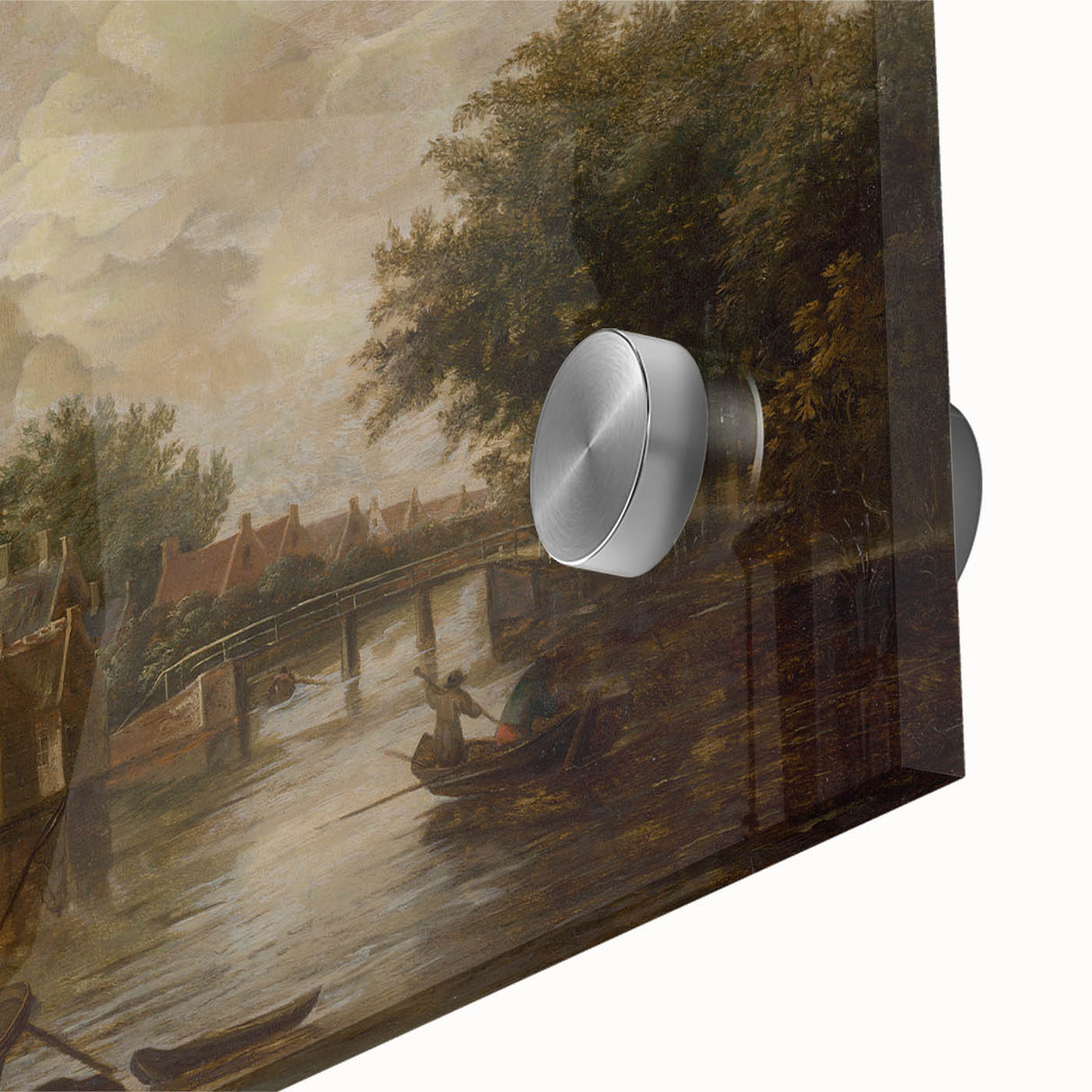 Town with River Realism Art Print - Serene Dutch Landscape Scene