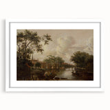 Town with River Realism Art Print - Serene Dutch Landscape Scene