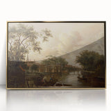 Town with River Realism Art Print - Serene Dutch Landscape Scene
