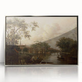 Town with River Realism Art Print - Serene Dutch Landscape Scene