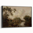 Town with River Realism Art Print - Serene Dutch Landscape Scene