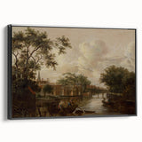 Town with River Realism Art Print - Serene Dutch Landscape Scene