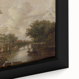 Town with River Realism Art Print - Serene Dutch Landscape Scene