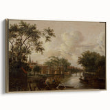 Town with River Realism Art Print - Serene Dutch Landscape Scene