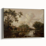 Town with River Realism Art Print - Serene Dutch Landscape Scene