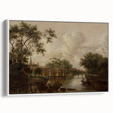 Town with River Realism Art Print - Serene Dutch Landscape Scene