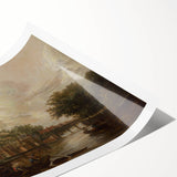 Town with River Realism Art Print - Serene Dutch Landscape Scene