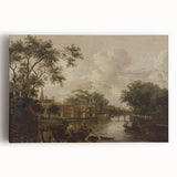 Town with River Realism Art Print - Serene Dutch Landscape Scene
