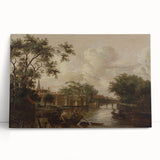 Town with River Realism Art Print - Serene Dutch Landscape Scene