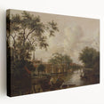 Town with River Realism Art Print - Serene Dutch Landscape Scene