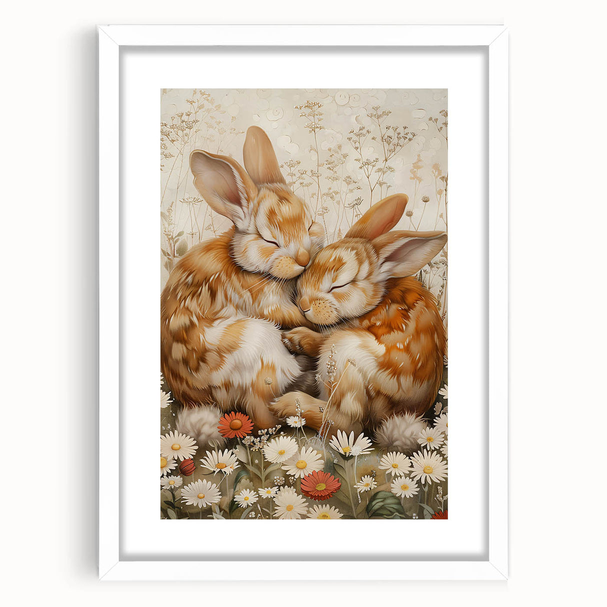 Cuddling Bunnies - Kids Room Wall Art Canvas and Framed Options