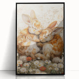 Cuddling Bunnies - Kids Room Wall Art Canvas and Framed Options