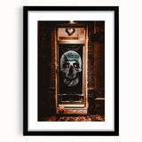 Extra large abstract art print with vibrant autumn hues on textured canvas, framed in black, ideal for living room decor.