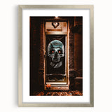 Textured abstract art print featuring warm autumnal hues on a framed silver mat, ideal for bedroom decor.