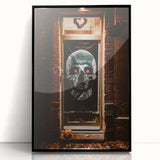 Large abstract wall art depicting autumnal hues on acrylic in a black frame, suitable for modern living room decor.