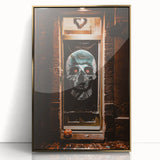 Large art print of a mid-century modernist fall scene in acrylic, framed in gold, ideal for nursery wall decor.